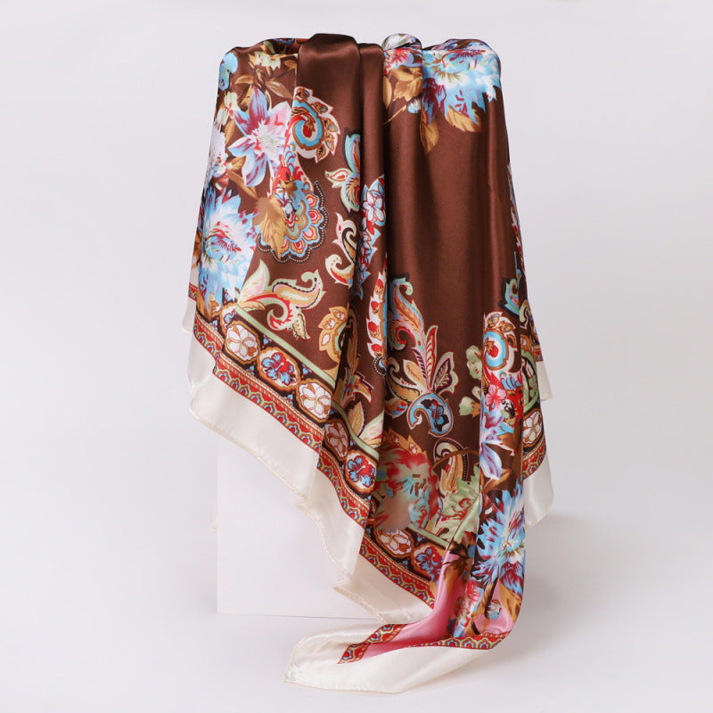 Floral Print Square Satin Scarf