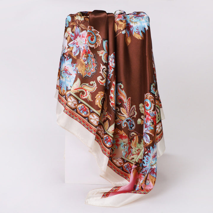 Floral Print Square Satin Scarf