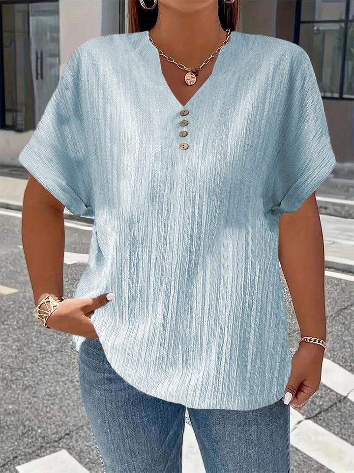 Fashionable and casual solid color button V-neck T-shirt