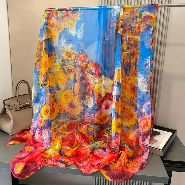 Sheer Artistic Floral Long Scarf Shawl