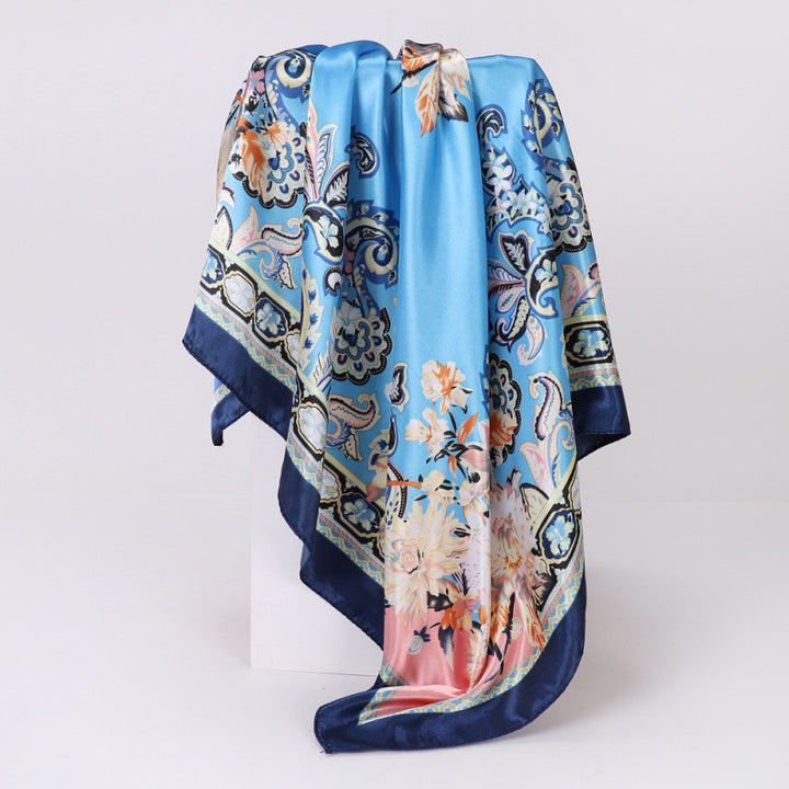 Floral Print Square Satin Scarf