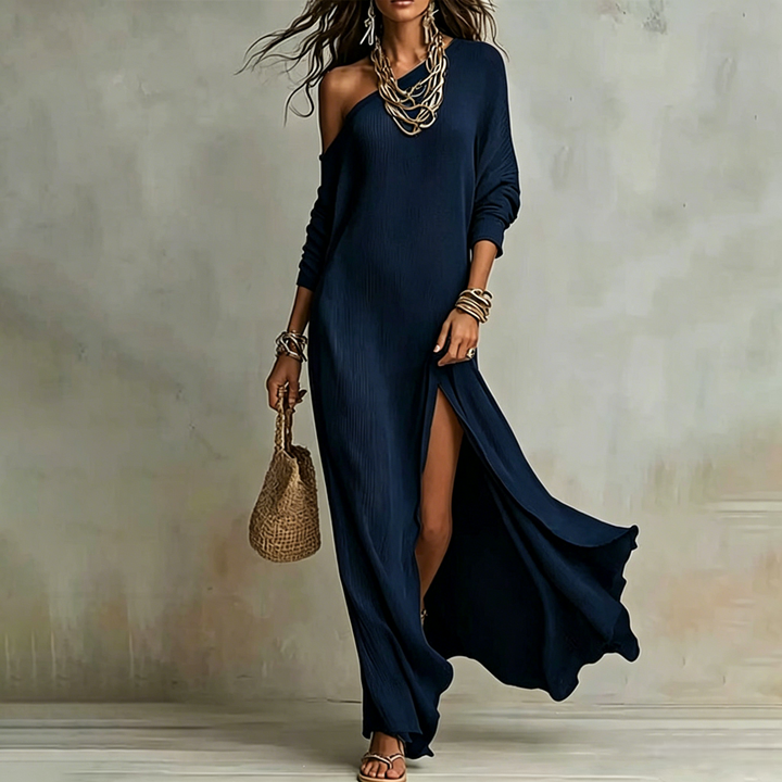 Long-sleeved knitted pleated slit women&
