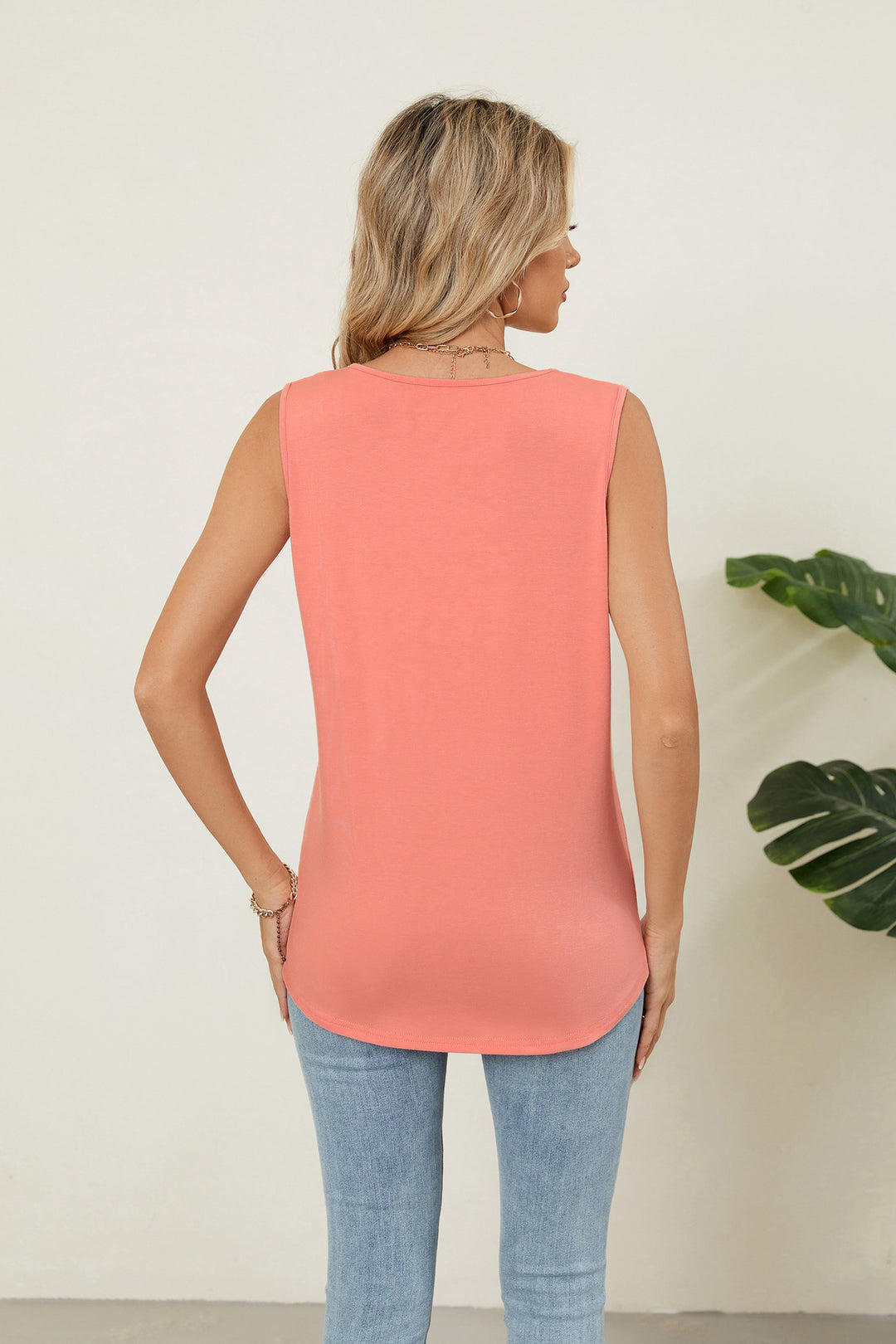 Solid color crew neck loose sleeveless T-shirt vest