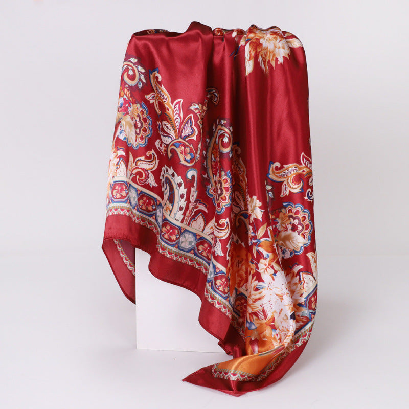 Floral Print Square Satin Scarf