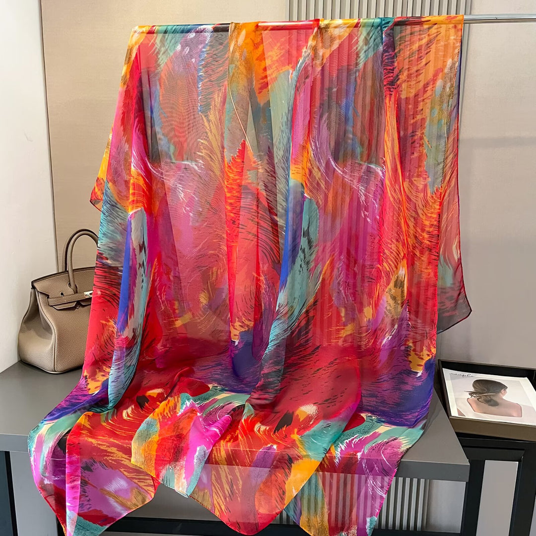 Sheer Artistic Floral Long Scarf Shawl
