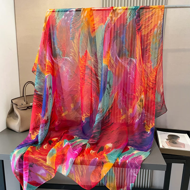 Sheer Artistic Floral Long Scarf Shawl