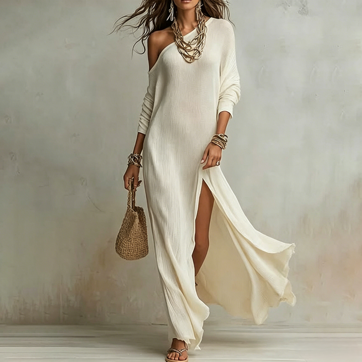 Long-sleeved knitted pleated slit women&