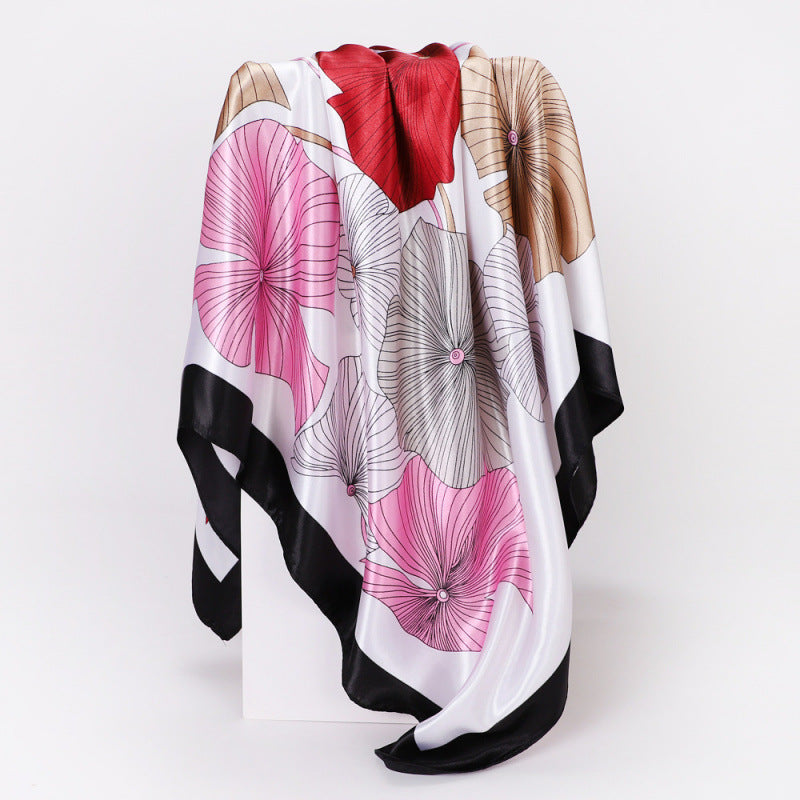 Floral Print Square Satin Scarf