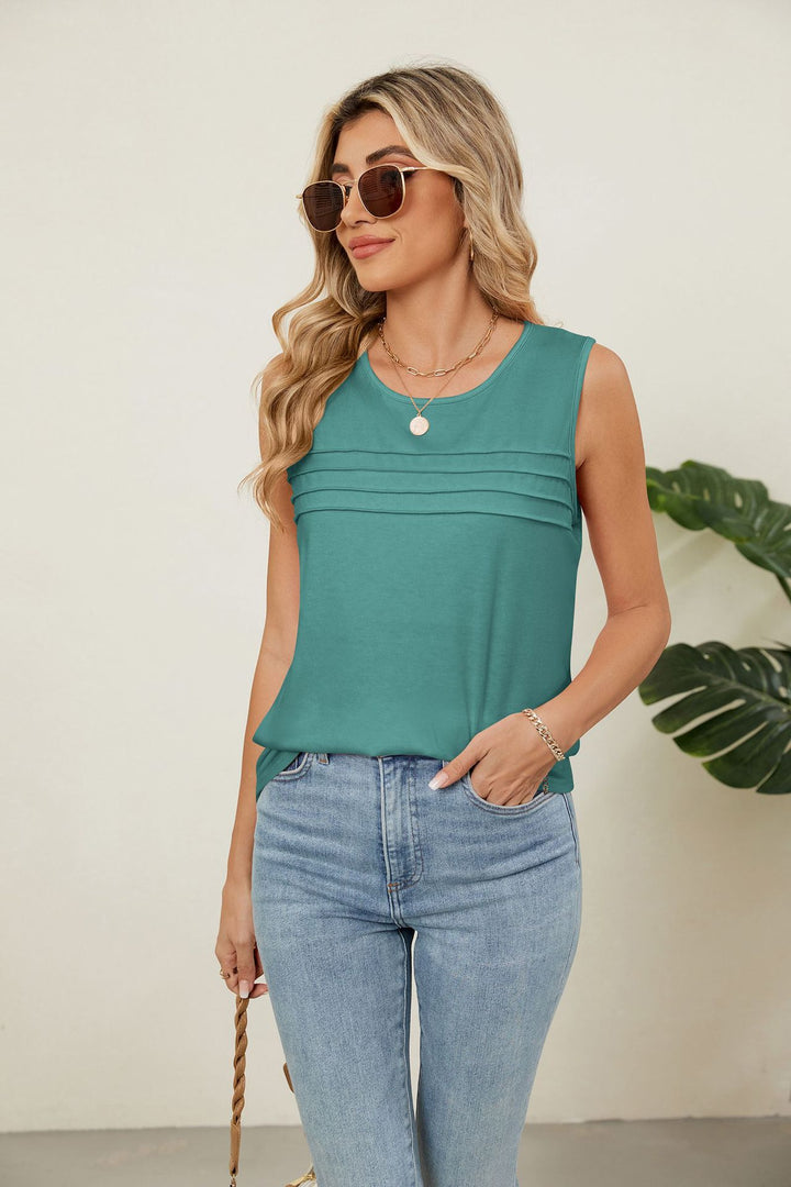 Solid color crew neck loose sleeveless T-shirt vest