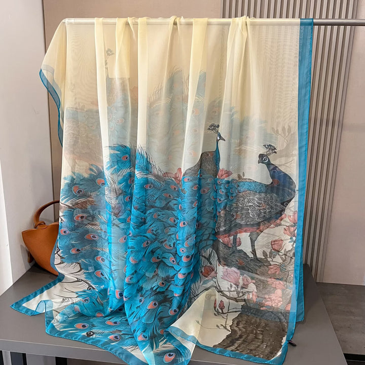 Sheer Artistic Floral Long Scarf Shawl