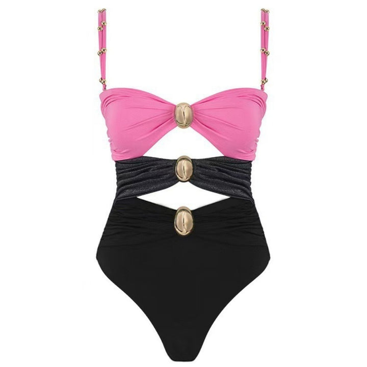 Beaded Strap Cutout Twist Front Swimsuit &amp; Wrap Skirt Set