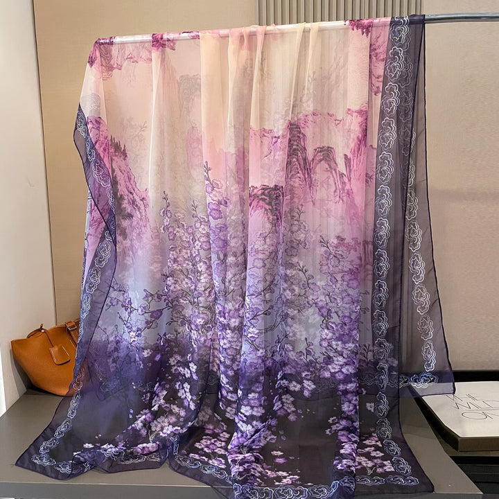 Sheer Artistic Floral Long Scarf Shawl