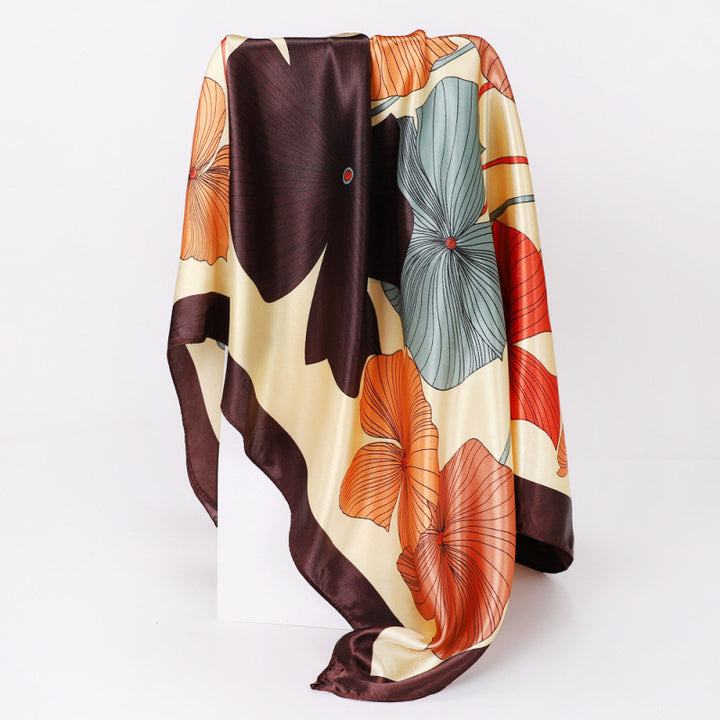 Floral Print Square Satin Scarf