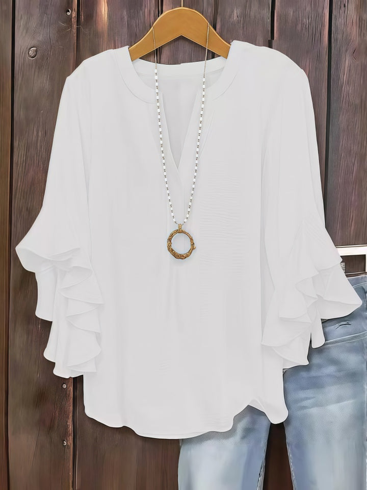 Three-quarter sleeve V-neck top