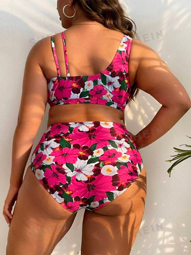 Plus Size Floral High Waisted Bikini Set – Tummy Control Swimwear