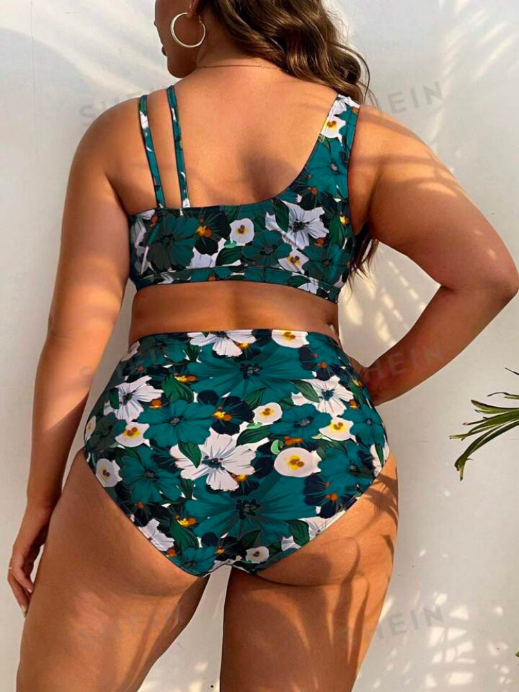 Plus Size Floral High Waisted Bikini Set – Tummy Control Swimwear