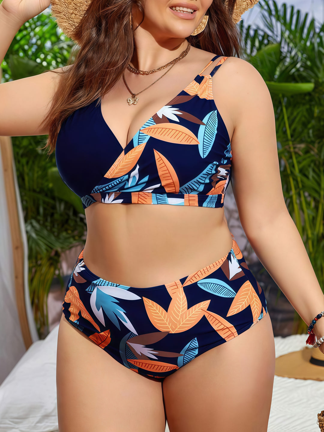 Plus Size Floral High-Waisted Bikini Set