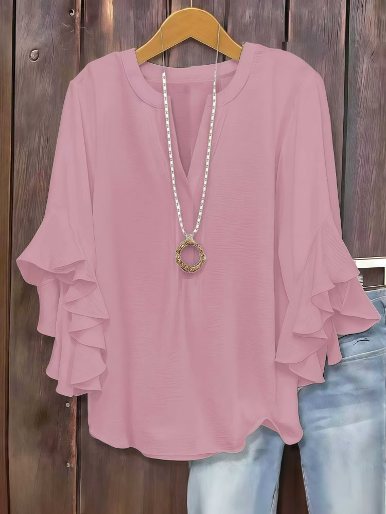 Three-quarter sleeve V-neck top