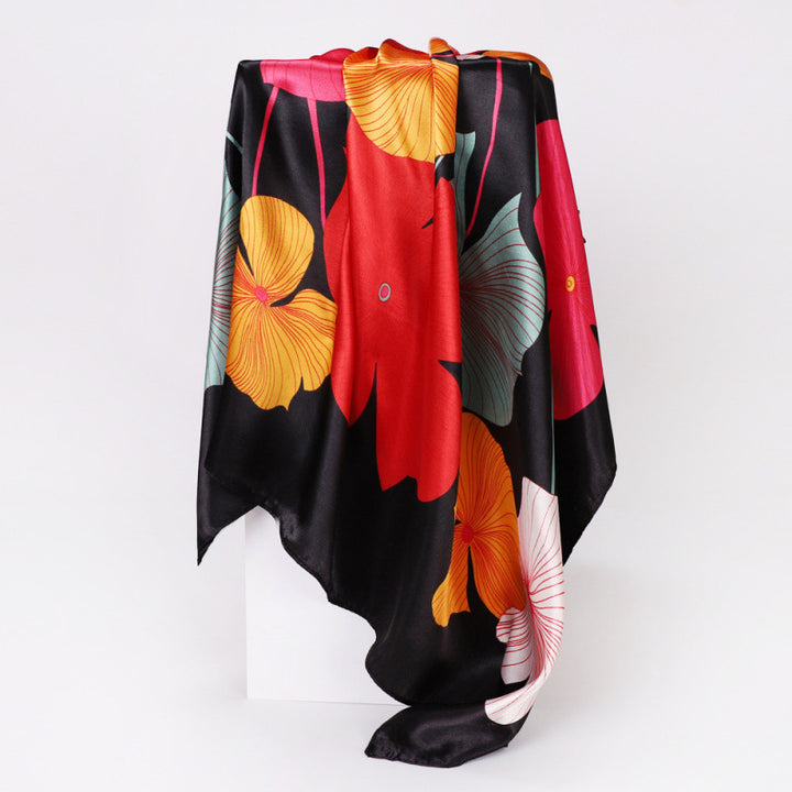 Floral Print Square Satin Scarf