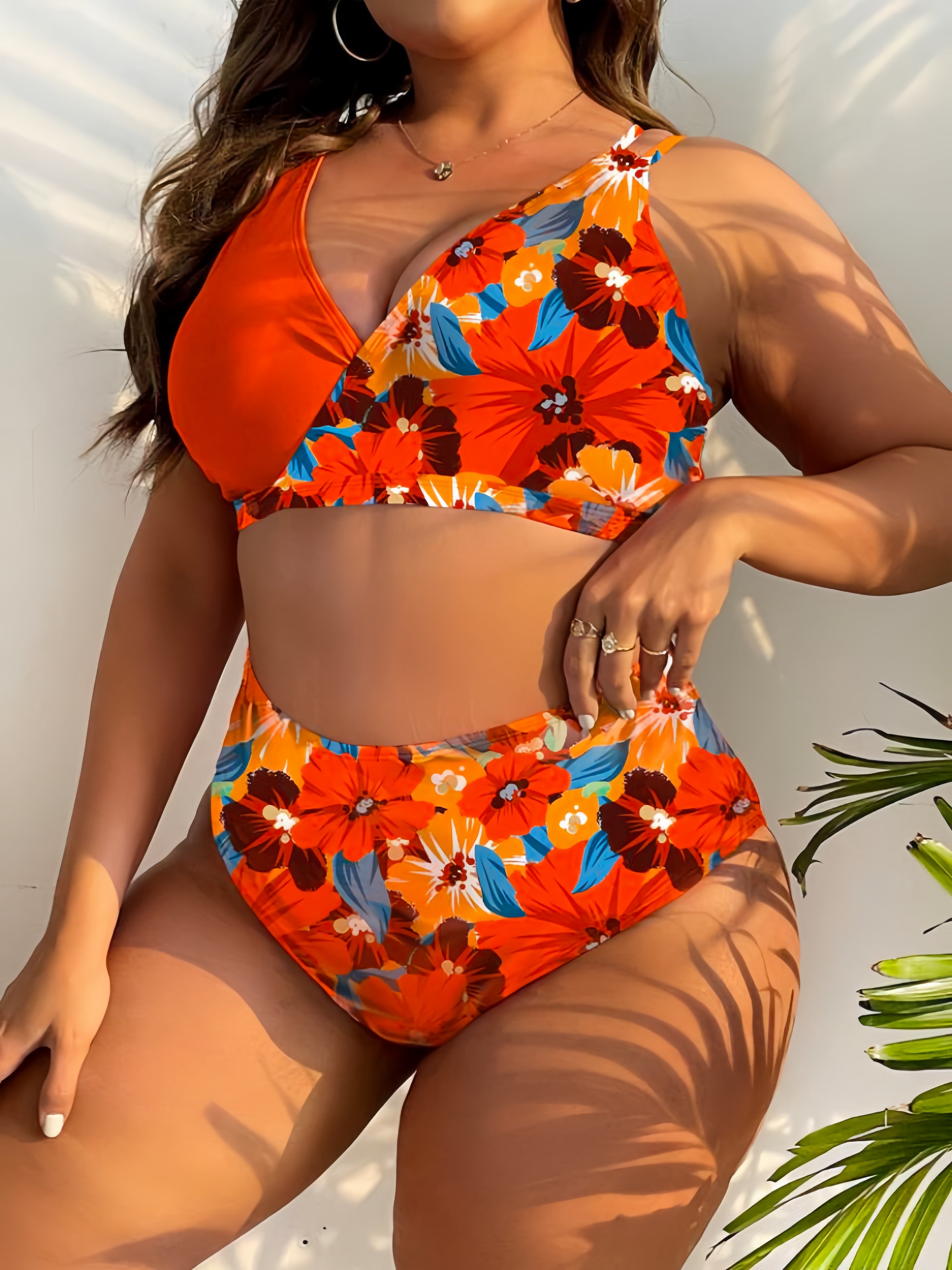 Plus Size Floral High Waisted Bikini Set – Tummy Control Swimwear
