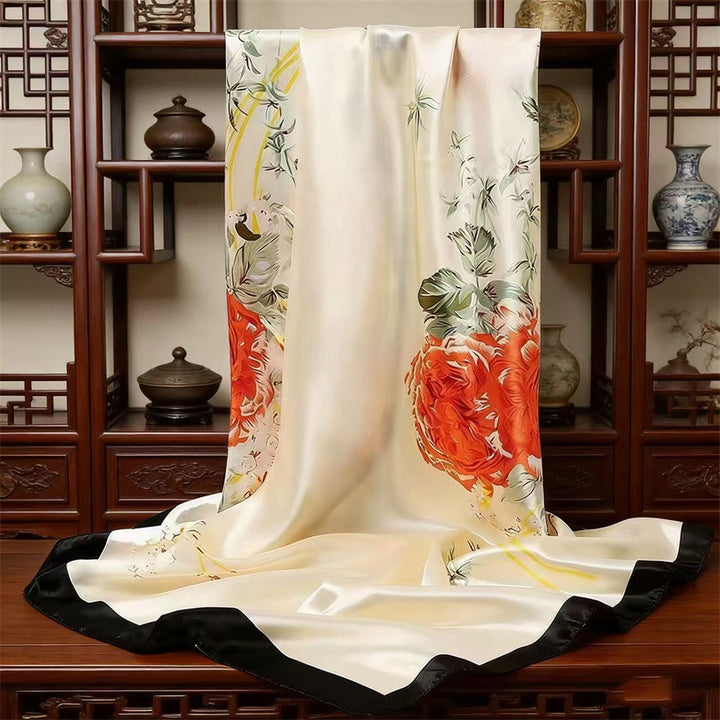 Luxury Printed Satin Square Scarf