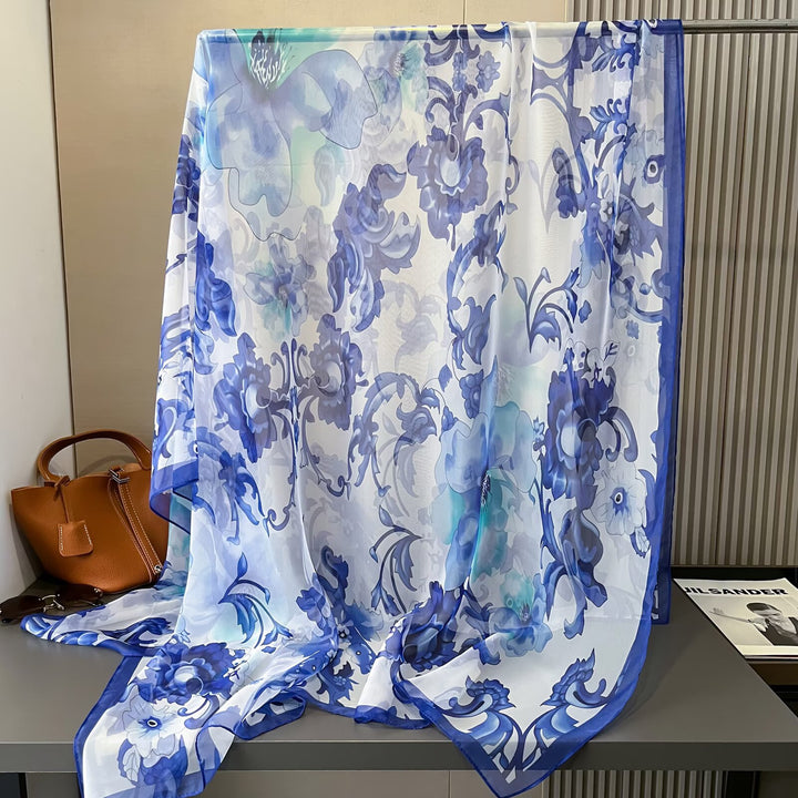 Sheer Artistic Floral Long Scarf Shawl
