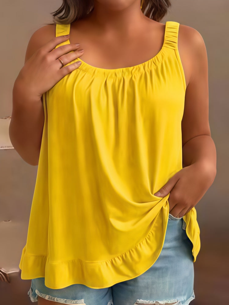 Plus-size loose sleeveless top with ruffles