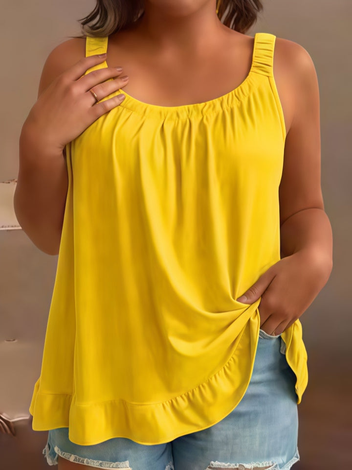 Plus-size loose sleeveless top with ruffles
