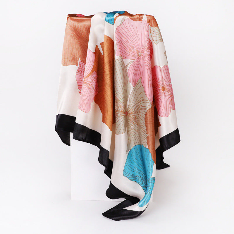 Floral Print Square Satin Scarf