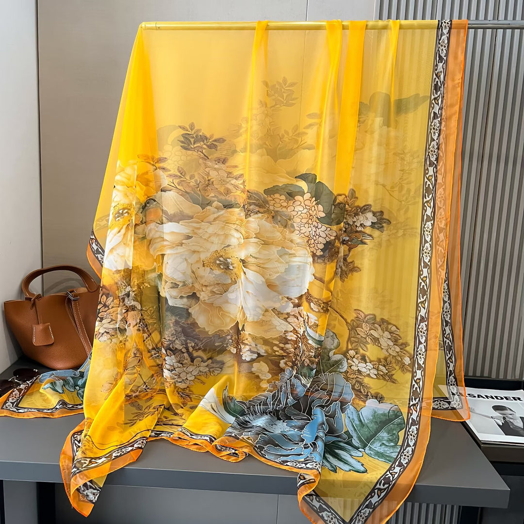 Sheer Artistic Floral Long Scarf Shawl