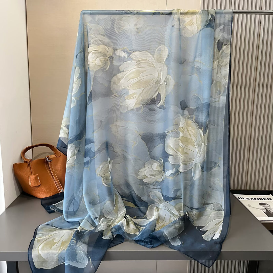 Sheer Artistic Floral Long Scarf Shawl