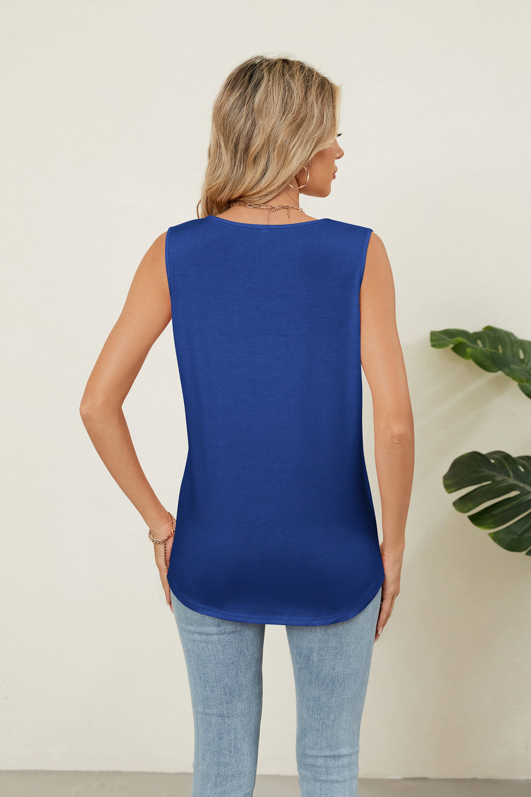 Solid color crew neck loose sleeveless T-shirt vest