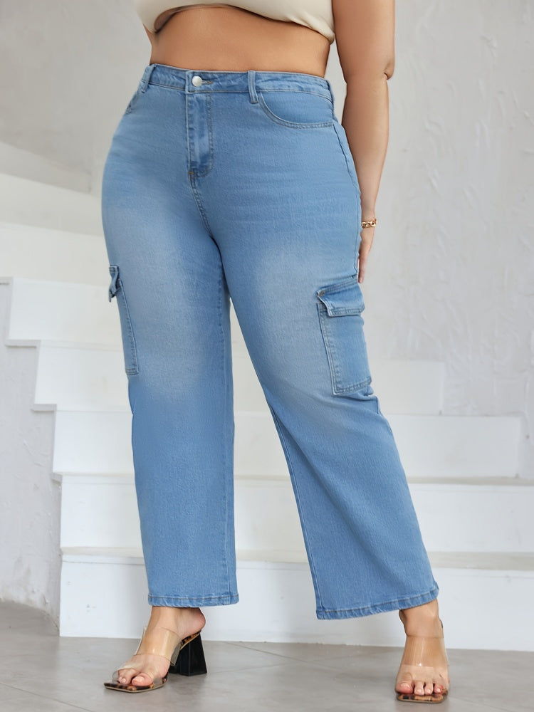 Plus Size Light Wash Cargo Jeans