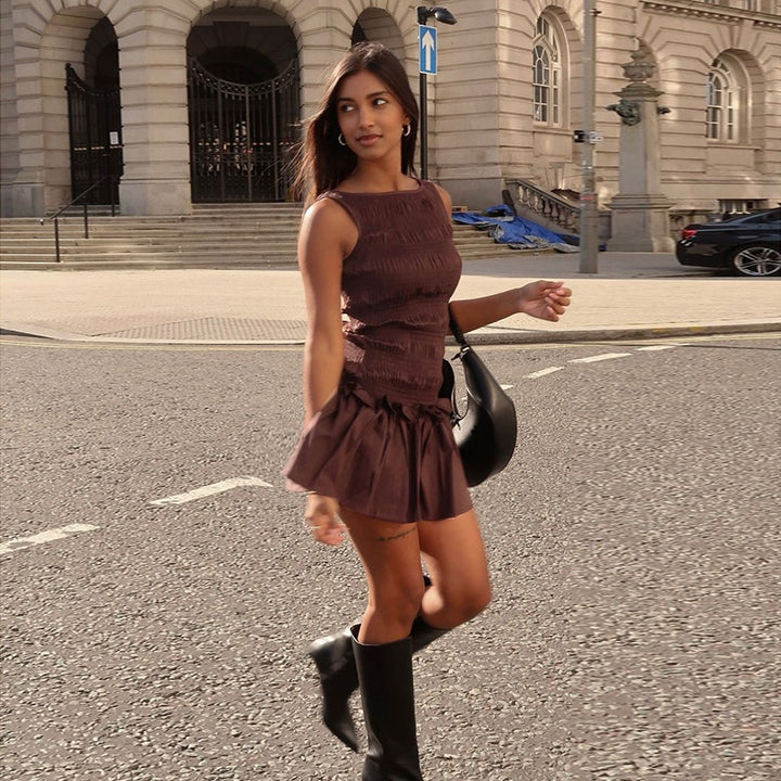 Smocked Ruffle Hem Sleeveless Mini Dress