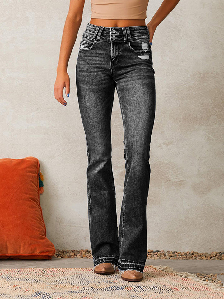 Retro ripped denim flared jeans