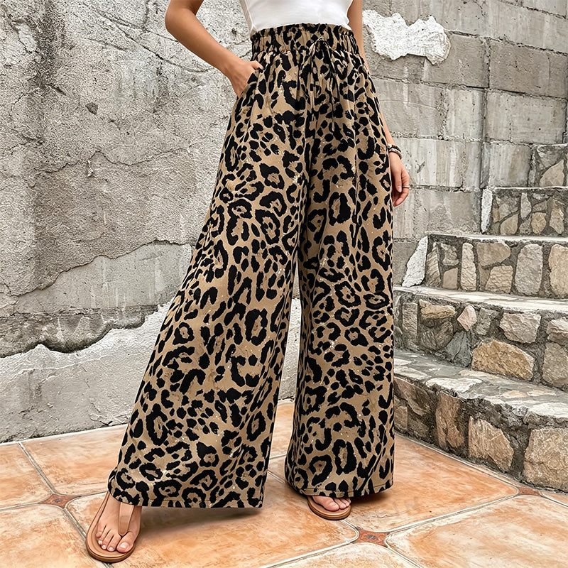 Leopard print loose-fitting wide-leg pants