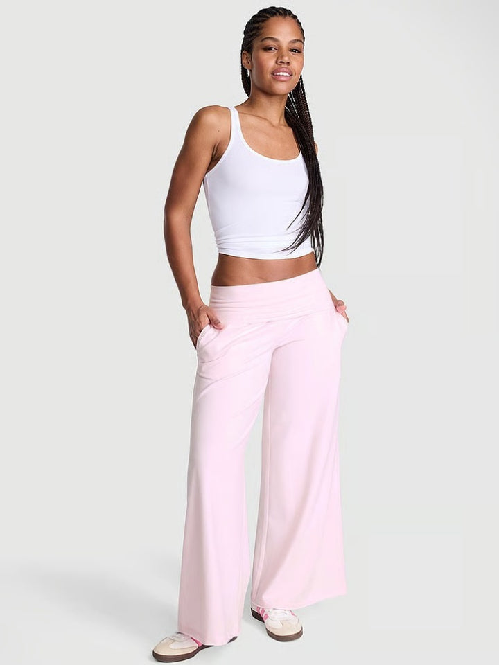 High Waisted Fold-Over Wide Leg Pants