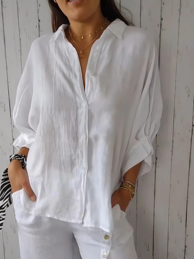 Linen Blend Oversized Button-Down Shirt - Breathable, Multiple Colors