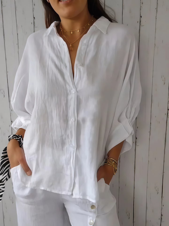 Linen Blend Oversized Button-Down Shirt - Breathable, Multiple Colors