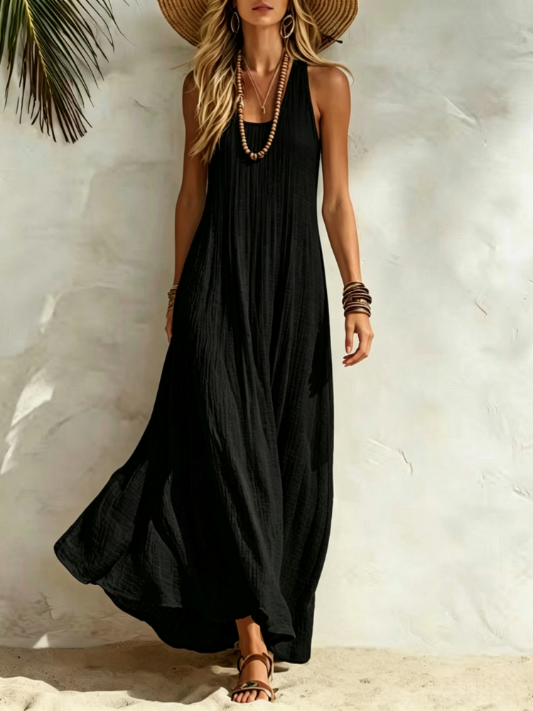 Sleeveless Crinkle Textured Maxi Dress
