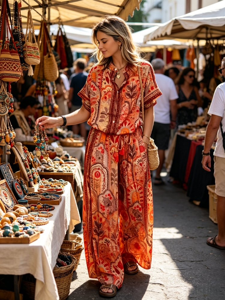 Bohemian Floral Print Two-Piece Set