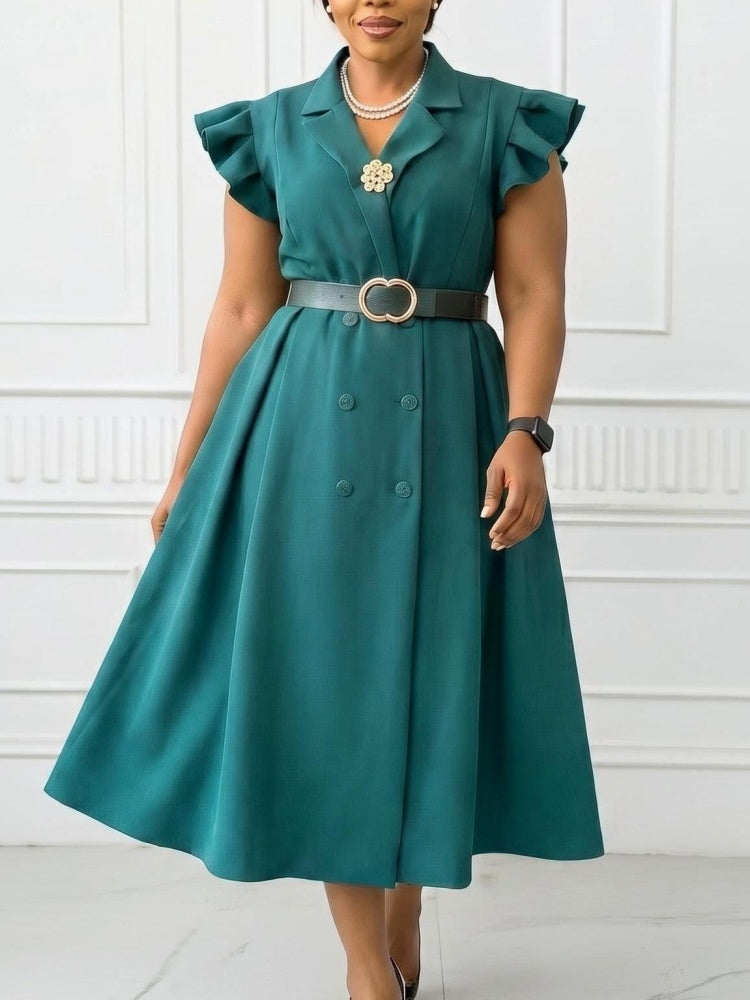 Tailored Blazer-Style Midi Dress with Belt