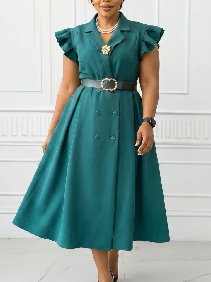 Tailored Blazer-Style Midi Dress with Belt