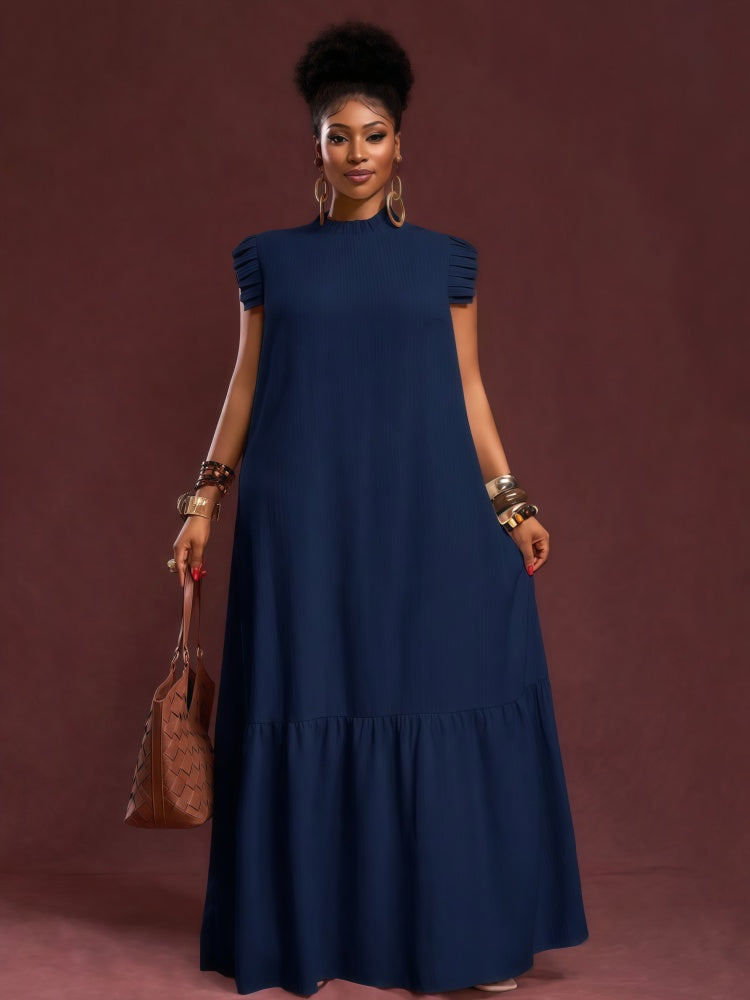 Pleated flutter-sleeve loose maxi dress