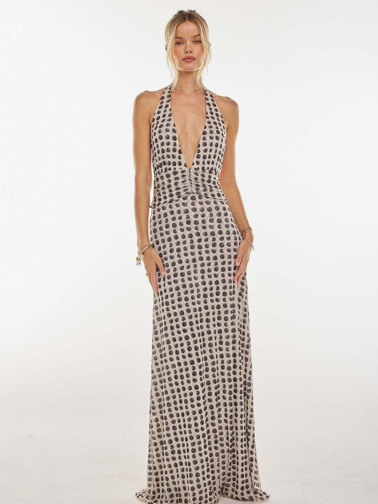 Polka Dot Halter Maxi Dress