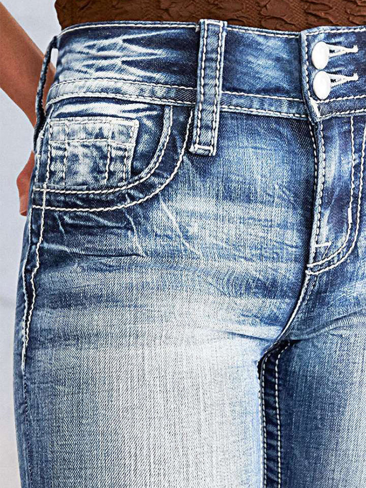 Embroidered straight-leg stretch jeans