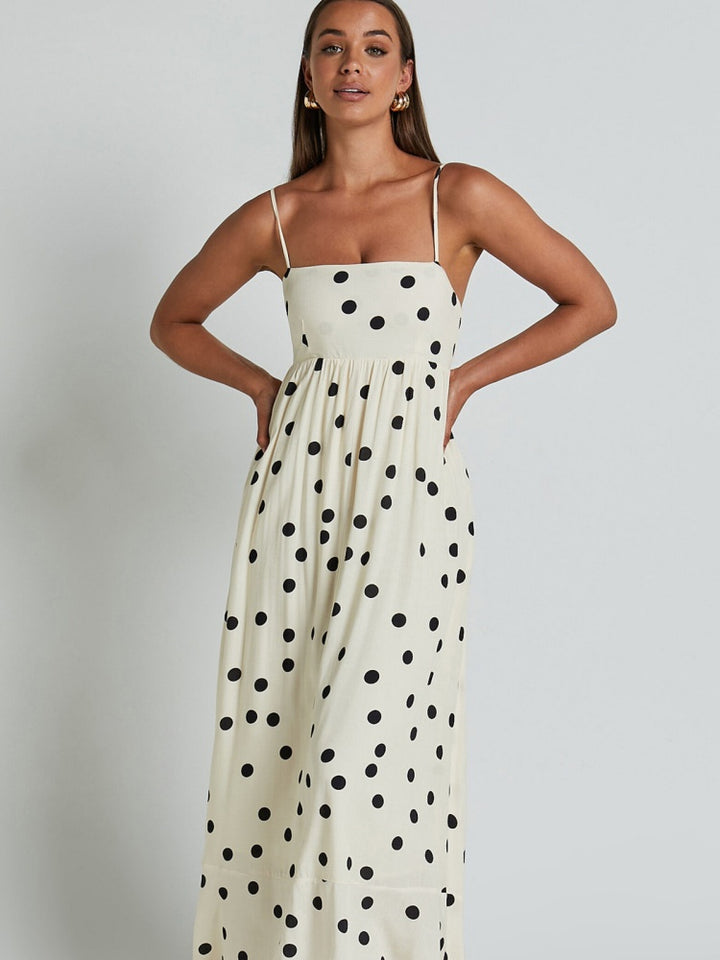 Polka Dot Spaghetti Strap Square Neck Maxi Dress