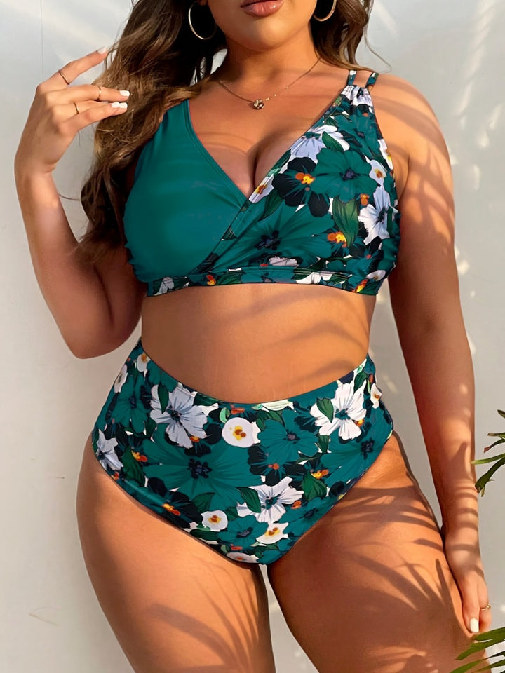 Plus Size Floral High-Waisted Bikini Set