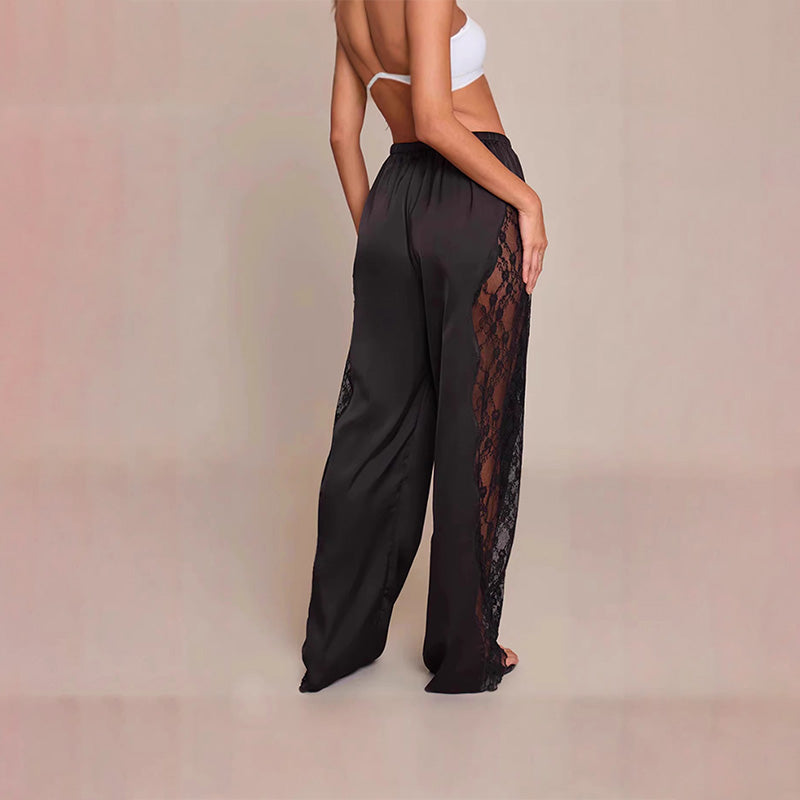 Fashionable satin lace loose-fitting trousers