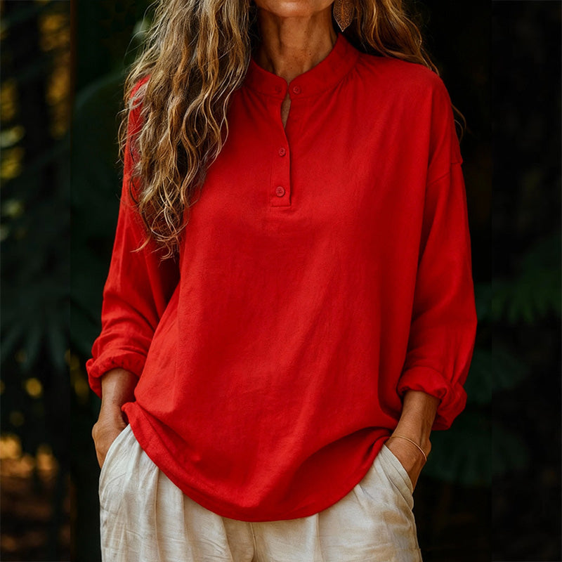 Casual loose long-sleeved round neck pullover shirt
